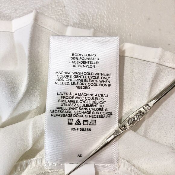 NWT Express Womens Sz S Ivory Floral Pleated Blouse Long Sheer Lace Sleeve - Picture 7 of 9